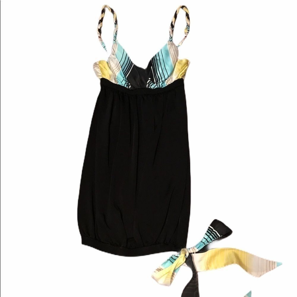 BEBE Black Stretchy Silk Top Party Dress - Picture 2 of 11